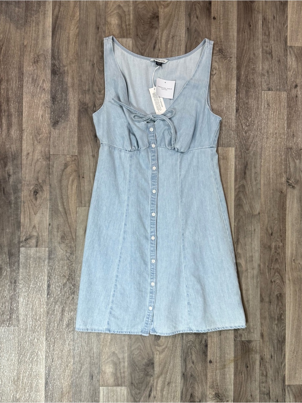 NWT American Eagle Chambray Button Front Mini Dress Light Wash Small